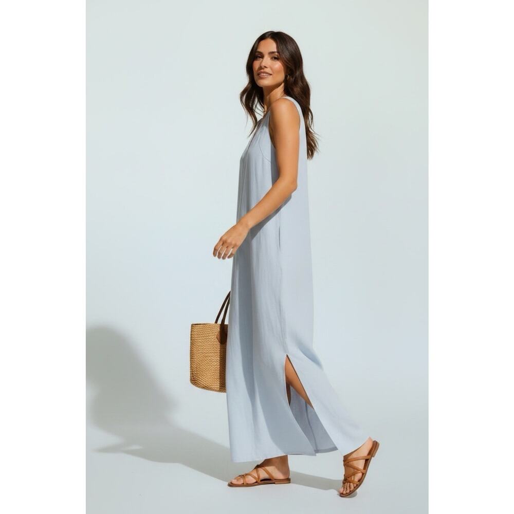 DKNY Boutique Solid V-Neck Sleeveless Maxi Dress Lightweight Side Slit Size XL - Picture 4 of 8